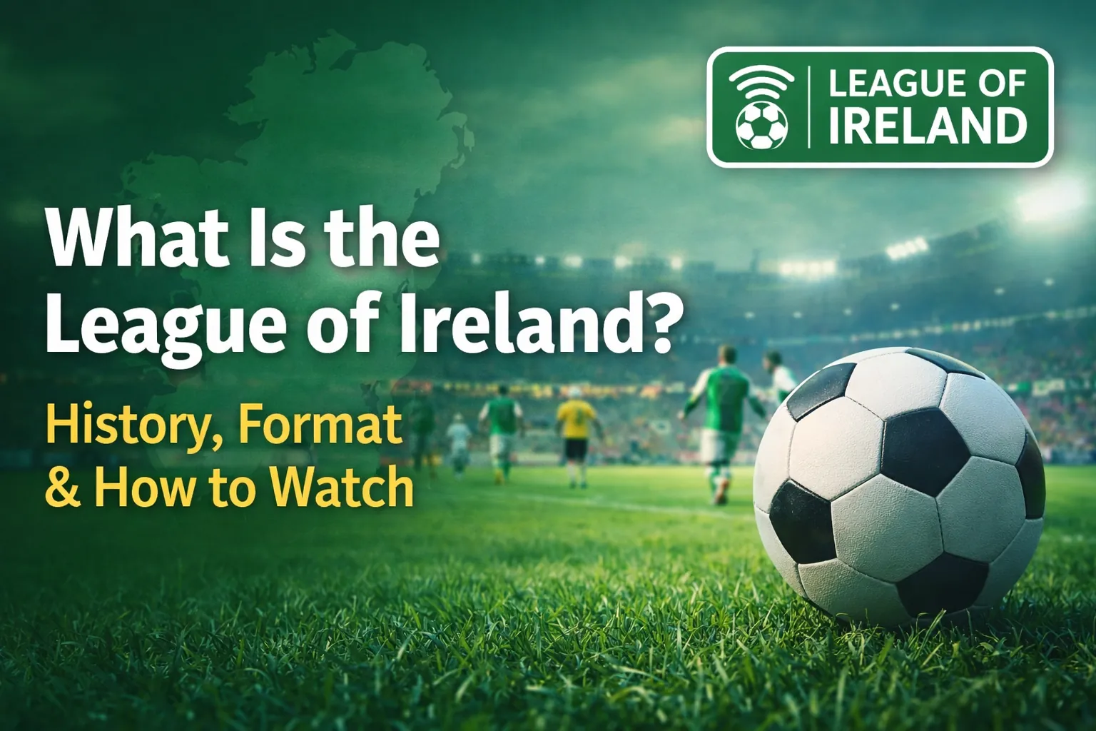 League of Ireland football match scene with players and stadium atmosphere illustration